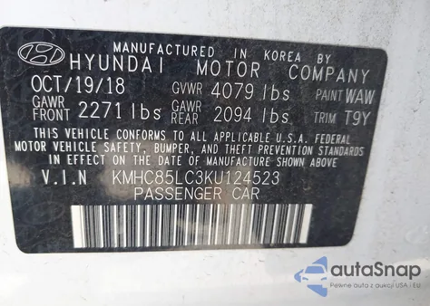 2019 Hyundai Ioniq Hybrid Limited из США, поврежденный, VIN KMHC85LC3KU124523